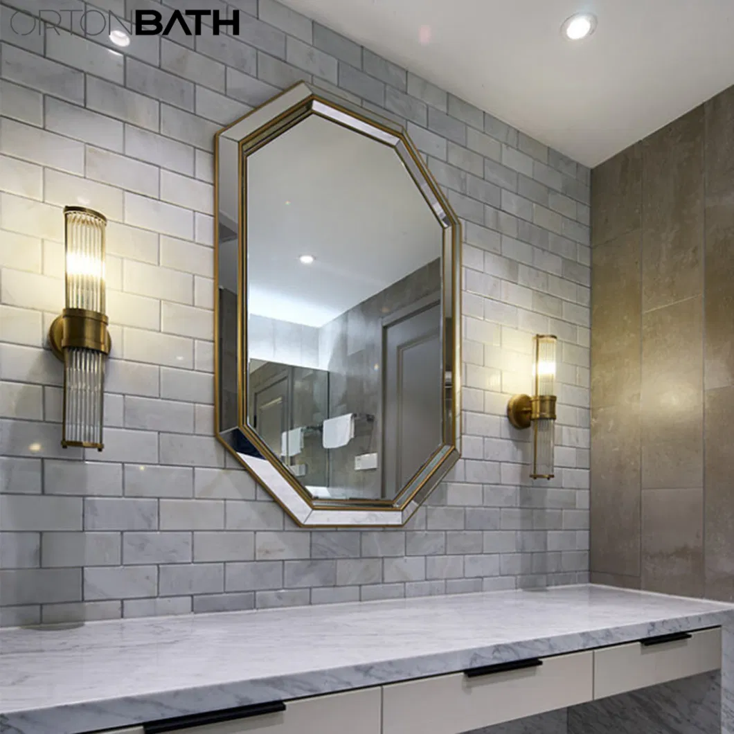 Ortonbath Five Gold Framed Mirror Bathroom Wall Mount Mirror Brushed Metal Frame Hanging Mirror for Living Room, Bedroom
