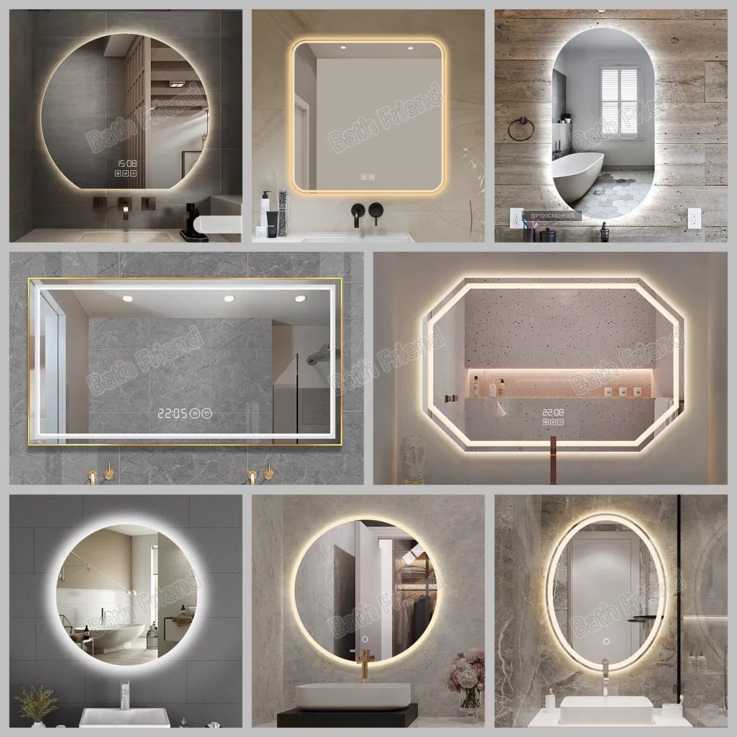 Wholesale Factory Custom Size Oval Round Salon Mirror Light Vanity Mirror Anti Fog Bathroom Furniture Rectangular Home Decoration LED Smart Mirrors