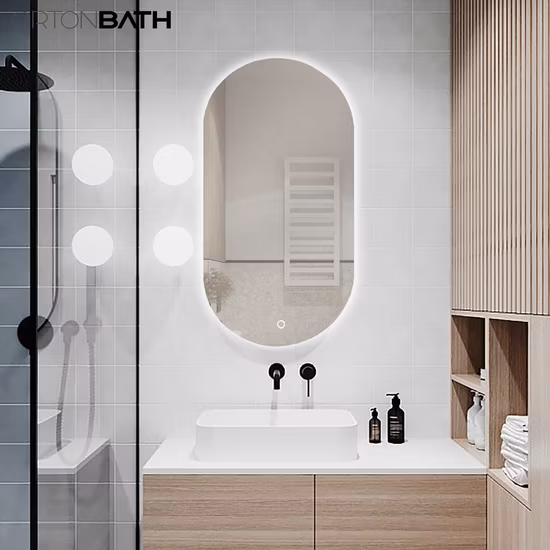 Ortonbath Vertical Oval Front Lit LED Bathroom Vanity Mirror, 3 Colors Light Dimmable, Makeup Mirror with Anti