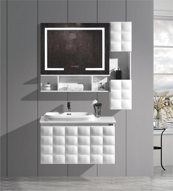 Factory High Quality Modern Customized PVC Bathroom Vanity Sets Wall Hanging LED Mirror Furniture Bath Cabinets