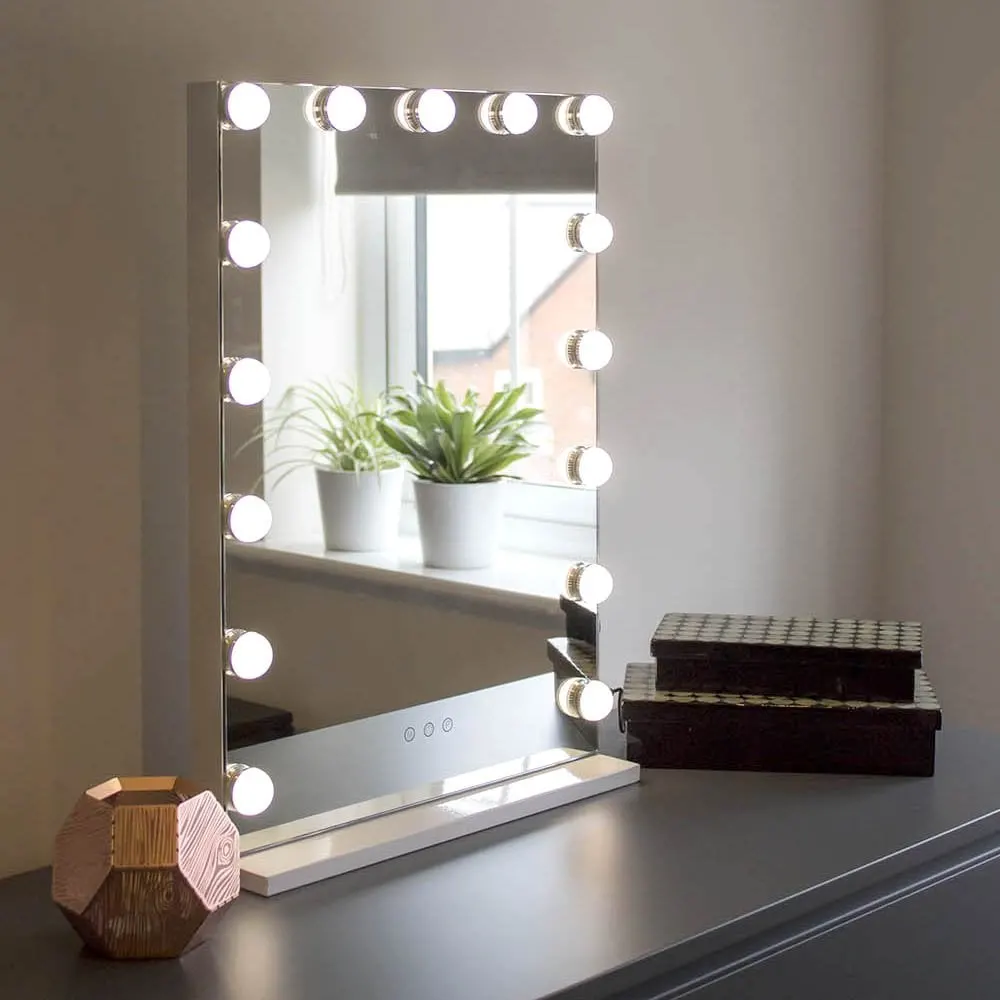 Ortonbath Hollywood Large Vanity Mirror with 15 Bright LED Bulb, , Tabletop Makeup Mirror Smart Touch Control 3 Colors Light for Dress Room Bedroom