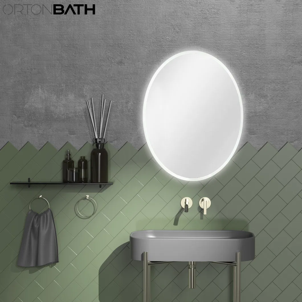 Ortonbath Square Edge Corner Frameless Full Length Floor Fitness Dressing Mirror LED Lights Touch Sensor Switch Bathroom Mirror LED Smart Bath Makeup Mirror