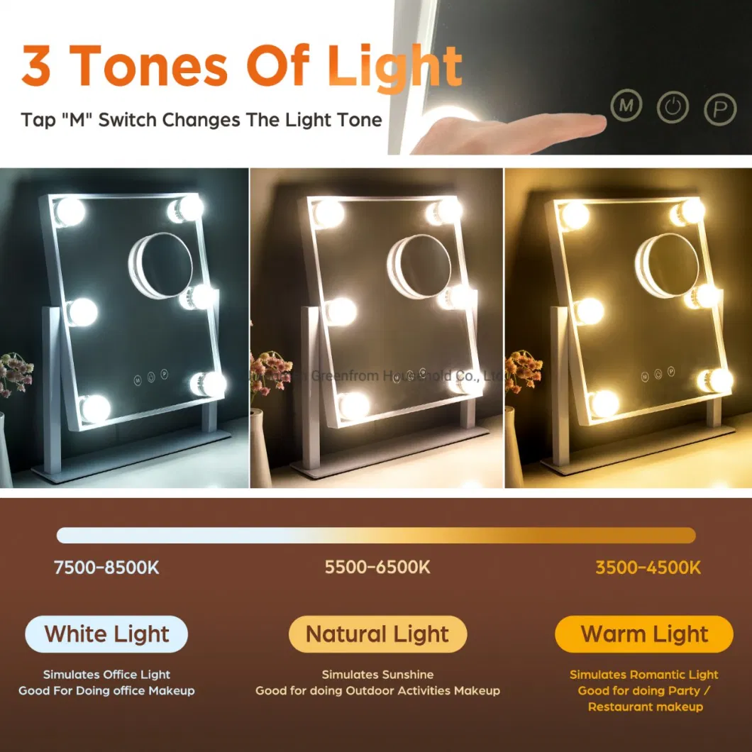 6 Bulbs LED Light Tabletop Hollywood Makeup Mirror with Light Bulbs