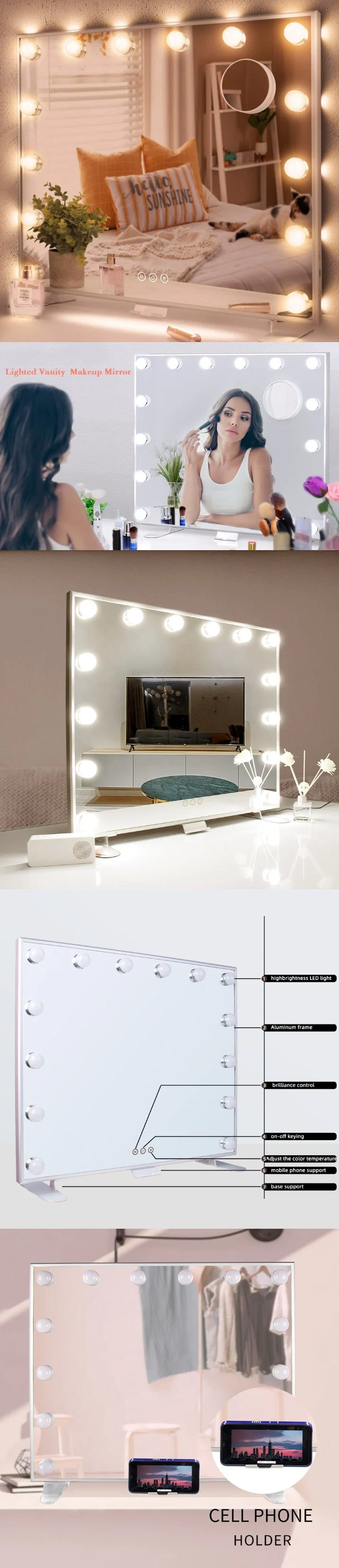 Hollywood Vanity Mirror 3 Color Lighting mirror for Dressing Room Tabletop or Wall-Mounted Touch Sensor Large mirror