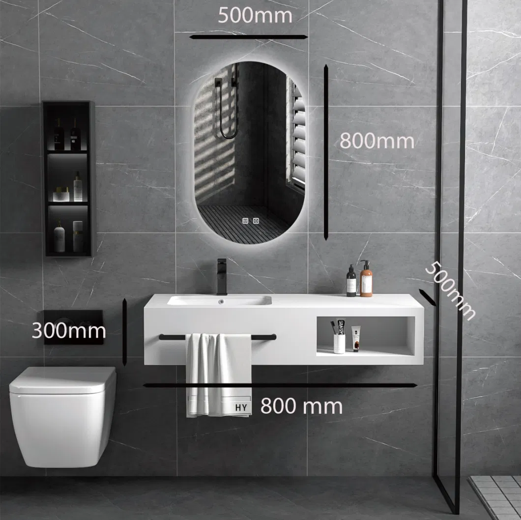 Bathroom Vanity Hotel Rock Slab Basin Shower Room Cabinet with LED Mirror