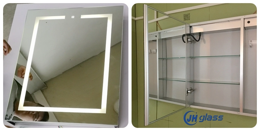 Jinghu Glass Lighted Medicine Cabinet LED Mirror Medicine Cabinet, Recessed or Surface Mount, Defogger, Dimmer, 3 Doors Bathroom Lighted Medicine Cabinet