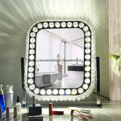 Square Shape LED Lighted Crystal Lighting Tabletop Hollywood Mirror
