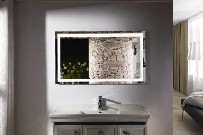 Home Decoration Wall Mounted Bathroom Bluetooth Touch Digital Rectangular LED Mirror with Dimming and Anti Fog