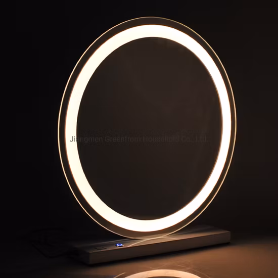 Hollywood Mirror Makeup Vanity Mirror Modern Round Mirror with Lights Tabletop LED HD Mirror with Metal Stand 3 Colors Light Mirror
